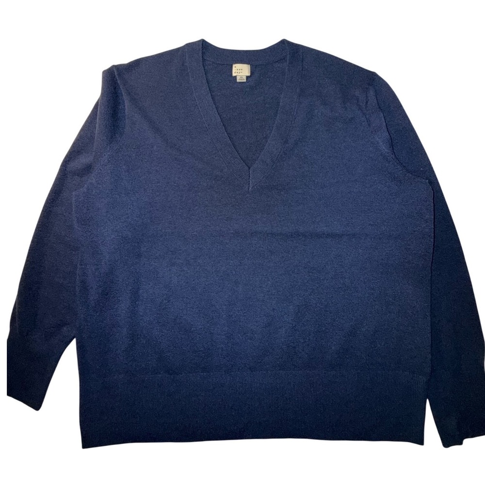 A New Day Navy Blue V-Neck Sweater Womens XL Recycled Polyester Viscose Pullover
